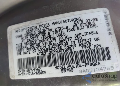 1998 Toyota Sienna Xle z USA, uszkodzony, nr VIN 4T3ZF13CXWU079697